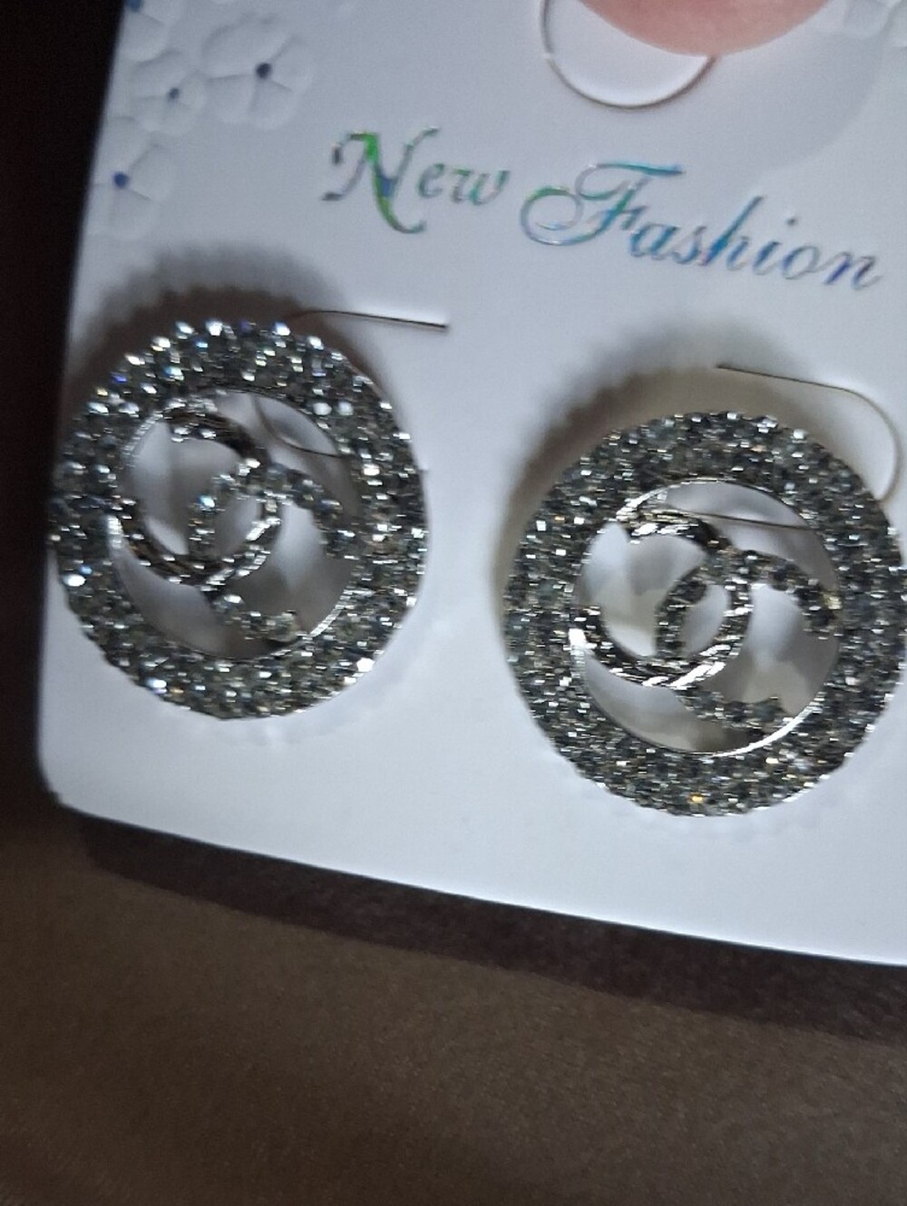 Silver Crystal Round Logo Stud Earrings -NWT. - Picture 4 of 4